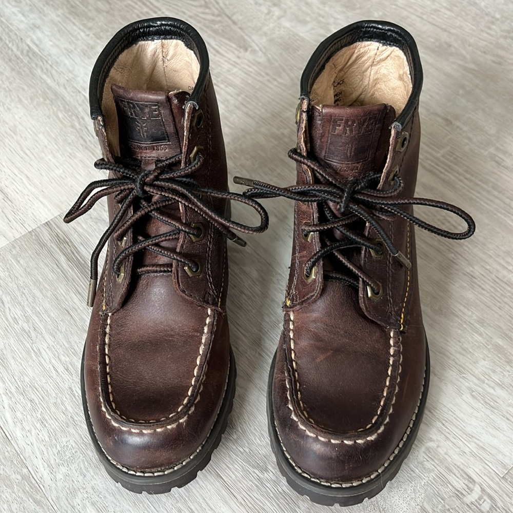 Frye Dakota Mid Lace Up Tie Leather Boots Brown Boys Unisex Youth 13.5 - Picture 3 of 11